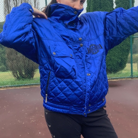 Vintage 80s shiny blue skiwear jacket size 12 - Picture 6 of 6